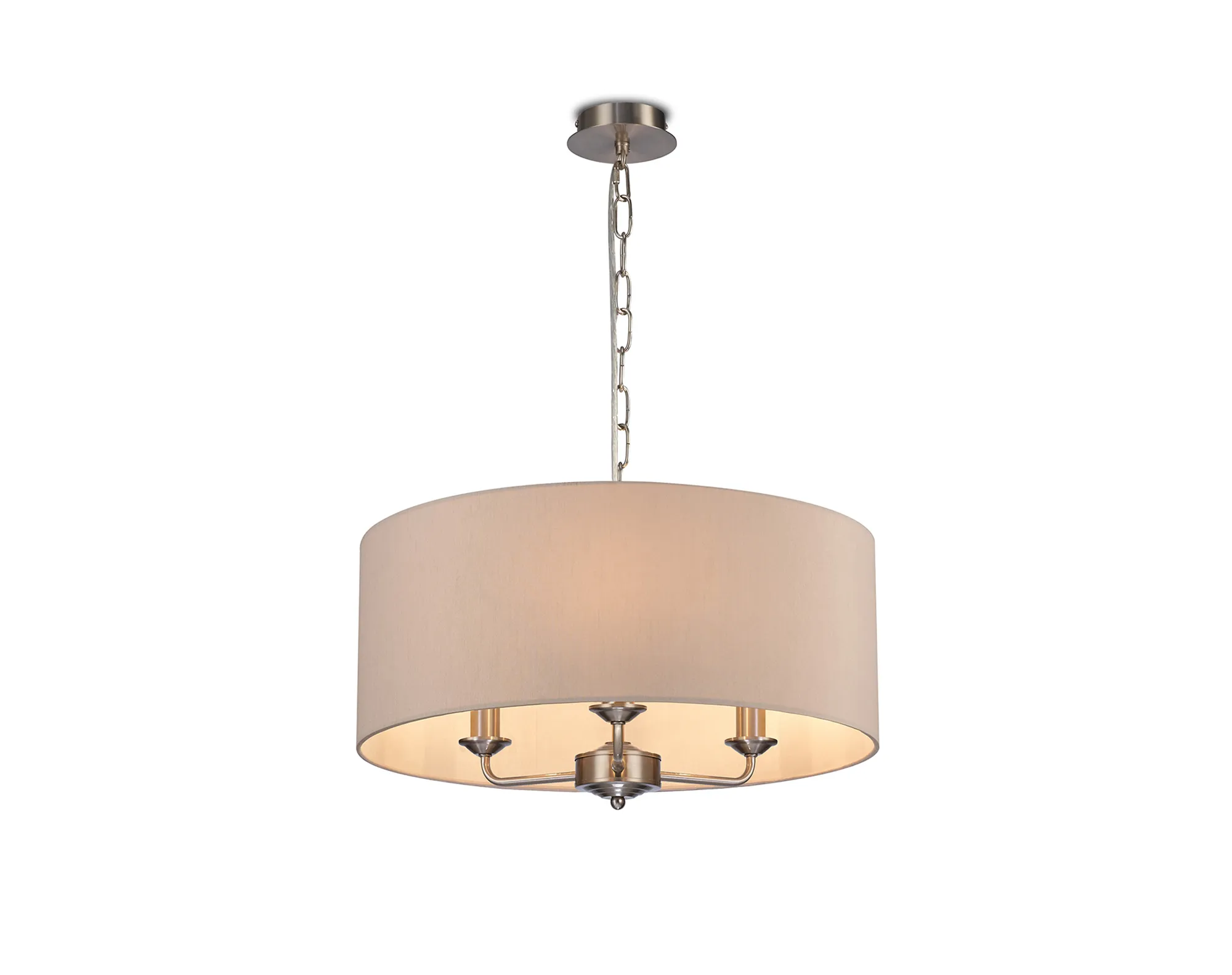 DK0076  Banyan 50cm 3 Light Pendant Satin Nickel, Nude Beige/Moonlight